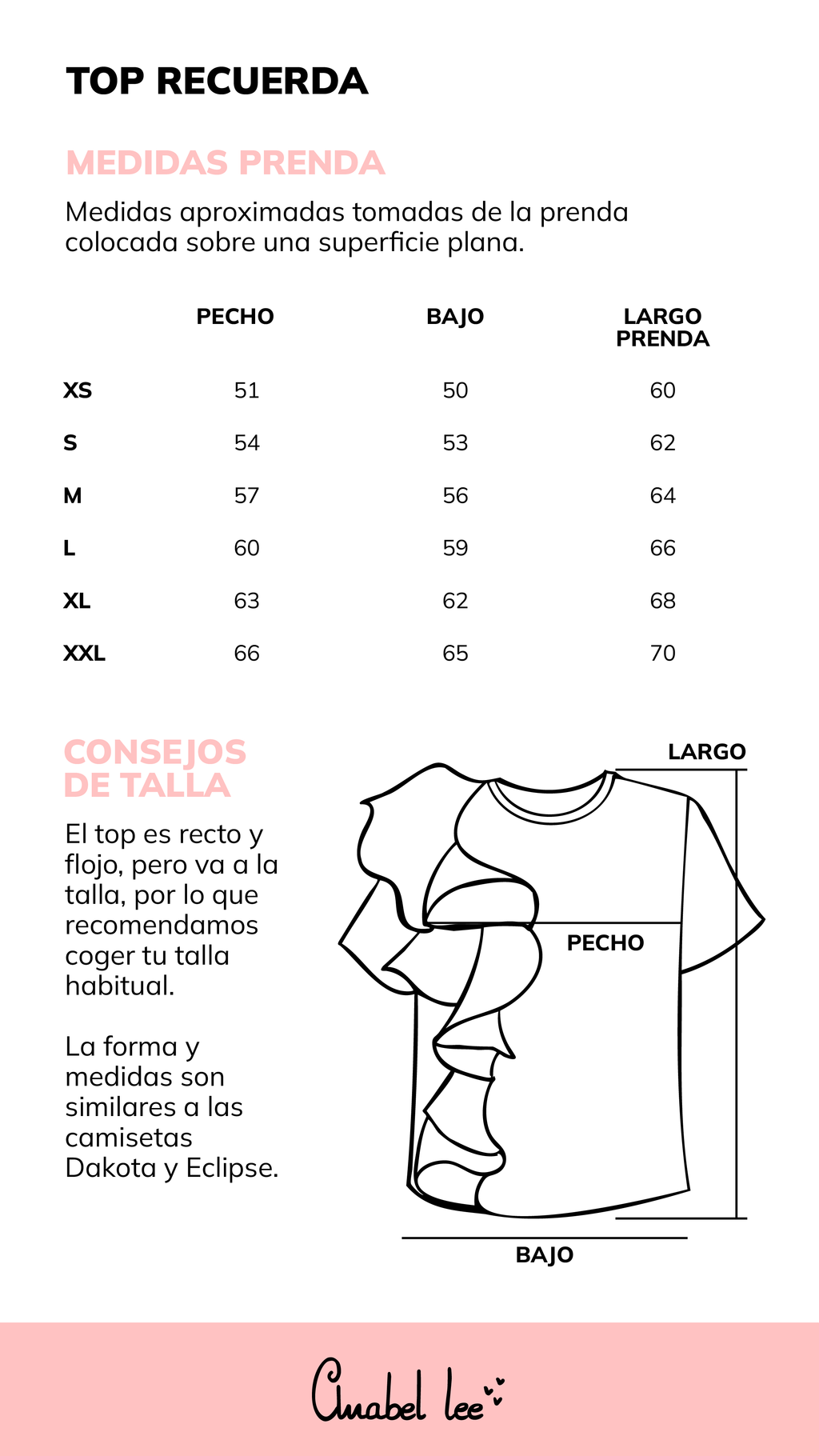 Guía de tallas TOP RECUERDA