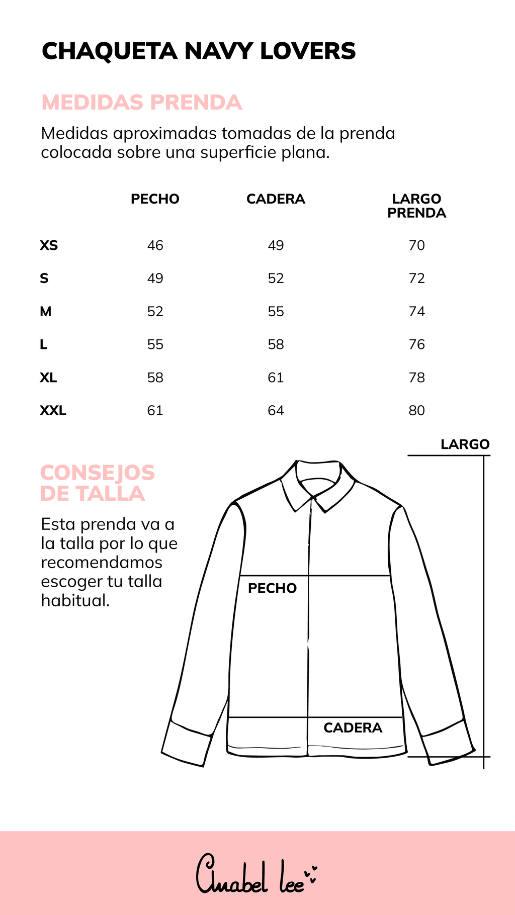Guía de tallas CHAQUETA NAVY LOVERS