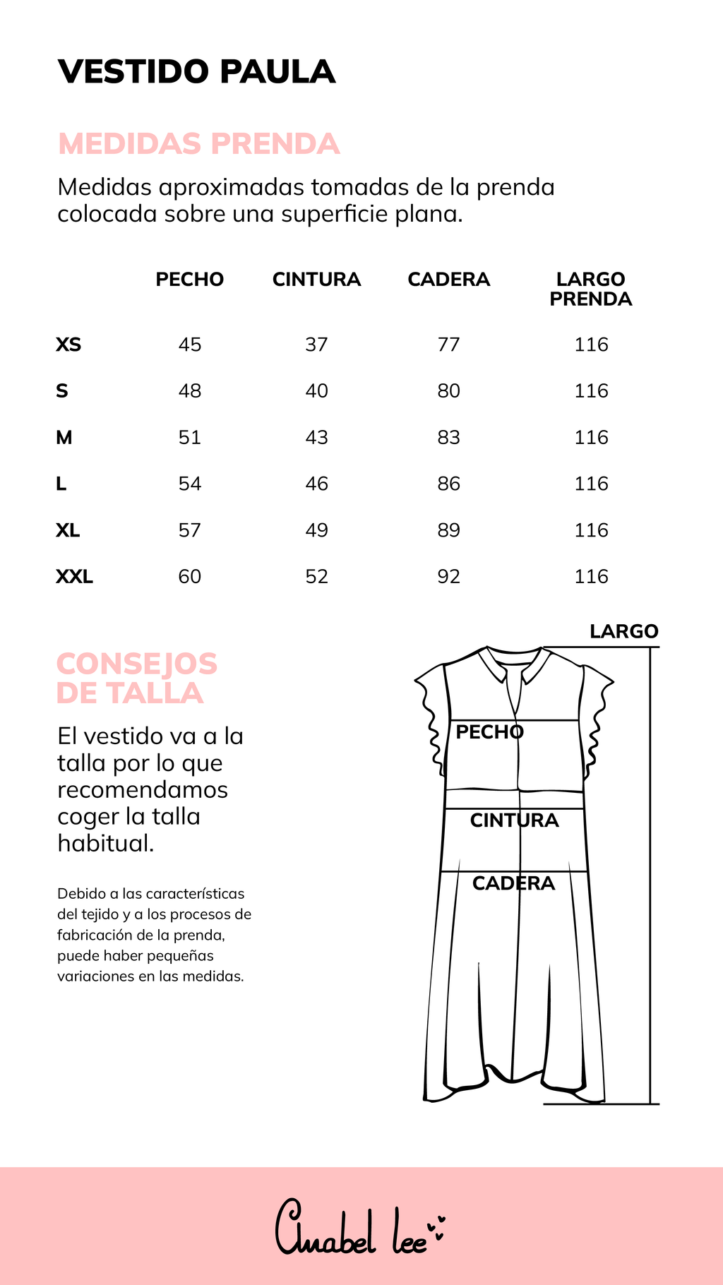 Guía de tallas VESTIDO PAULA