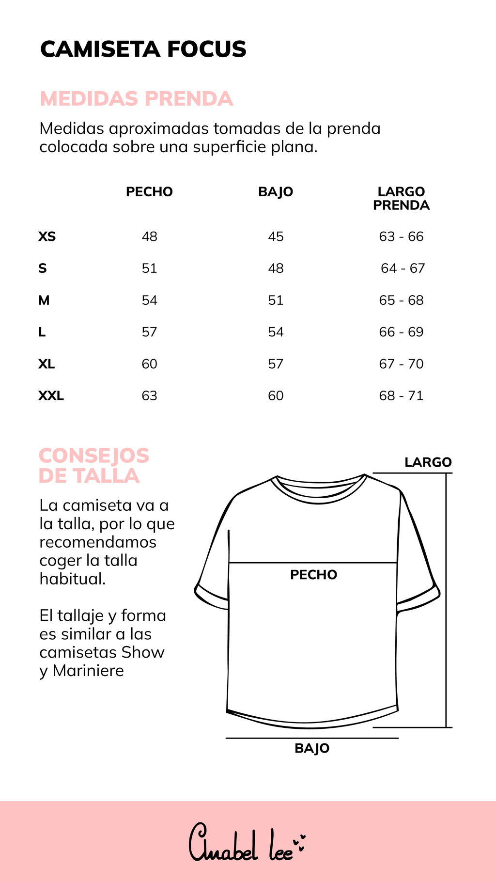 Guía de tallas CAMISETA FOCUS