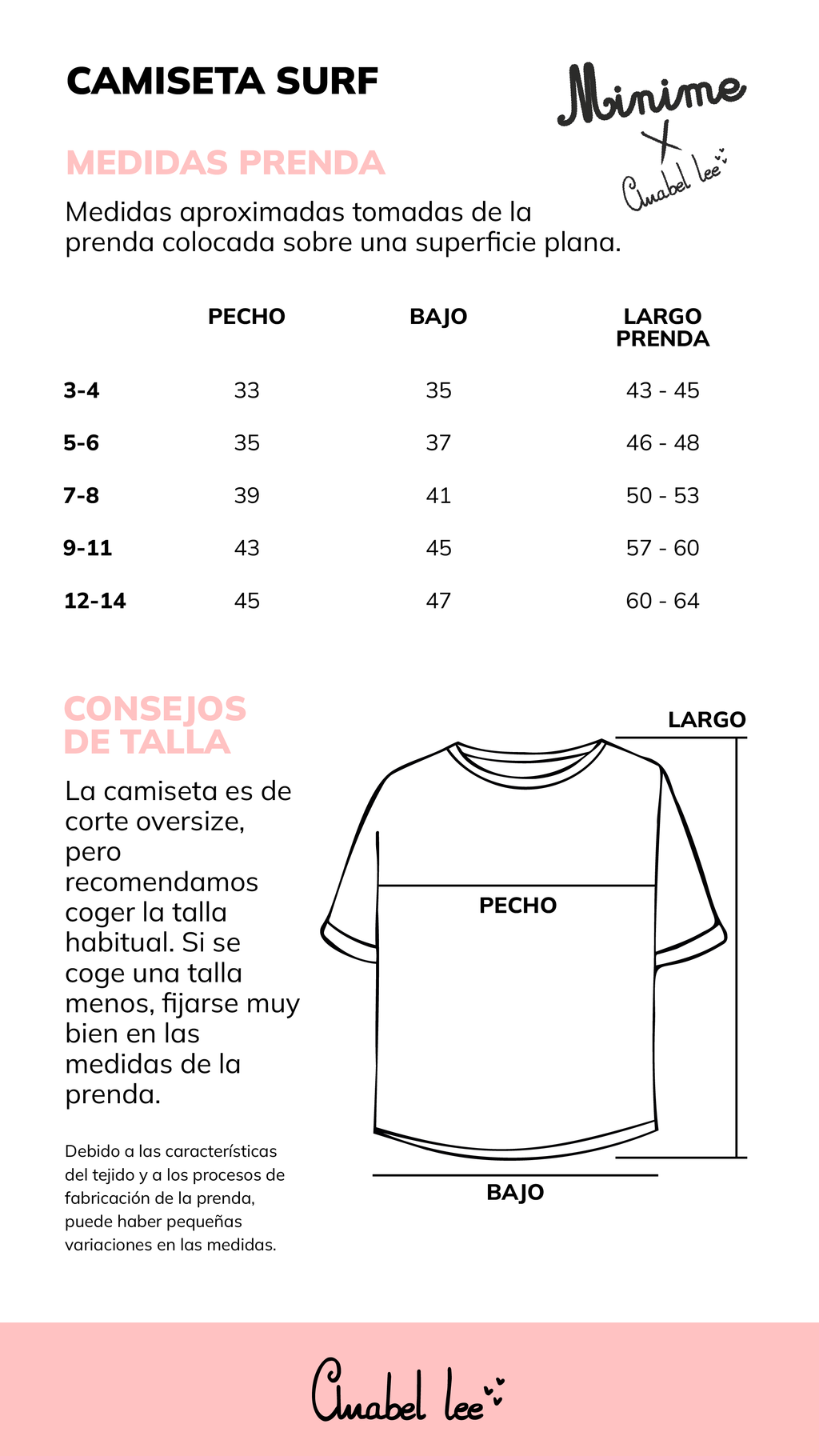 Guía de tallas CAMISETA SURF NIÑAS