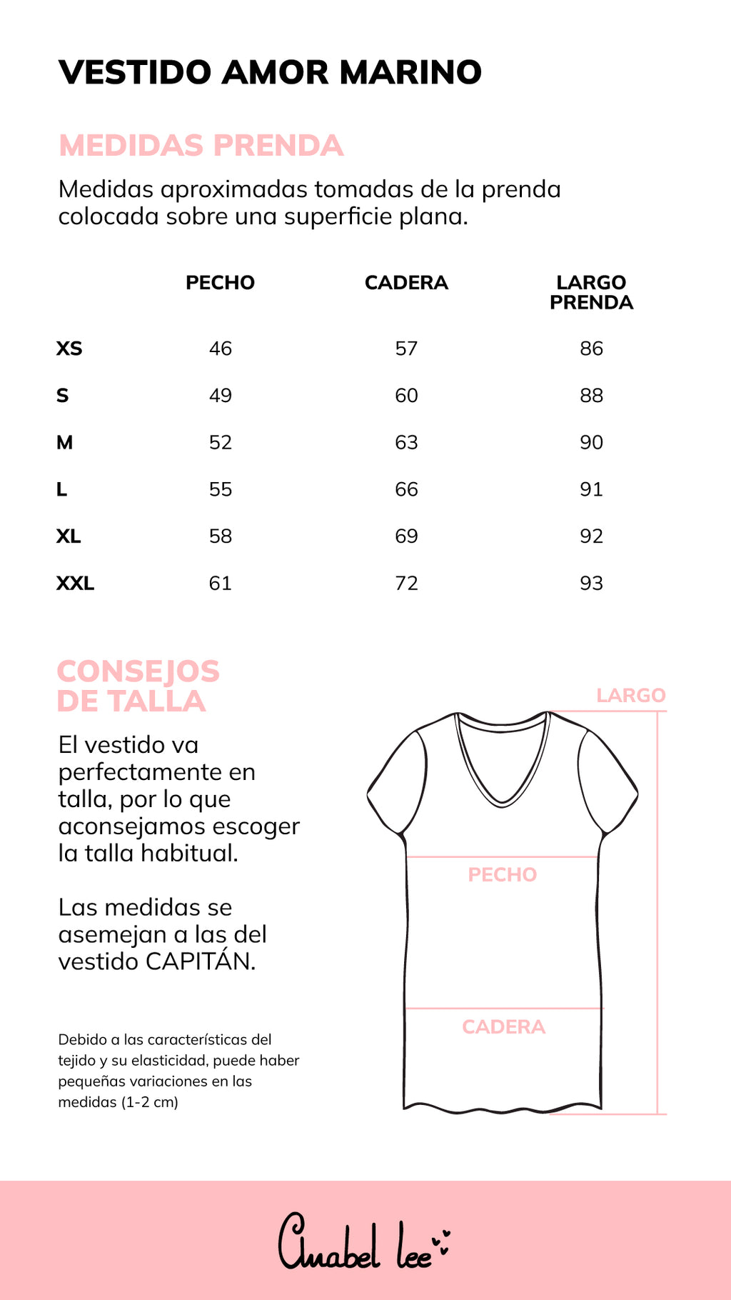 Guía de tallas VESTIDO AMOR MARINO