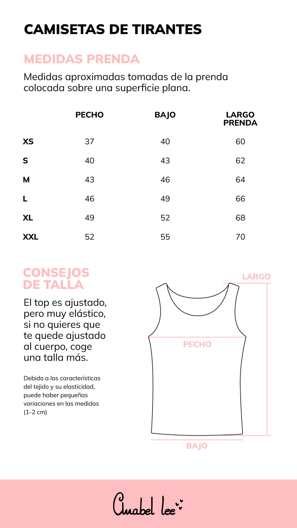 Guía de tallas TOP TIRANTES NEGRO