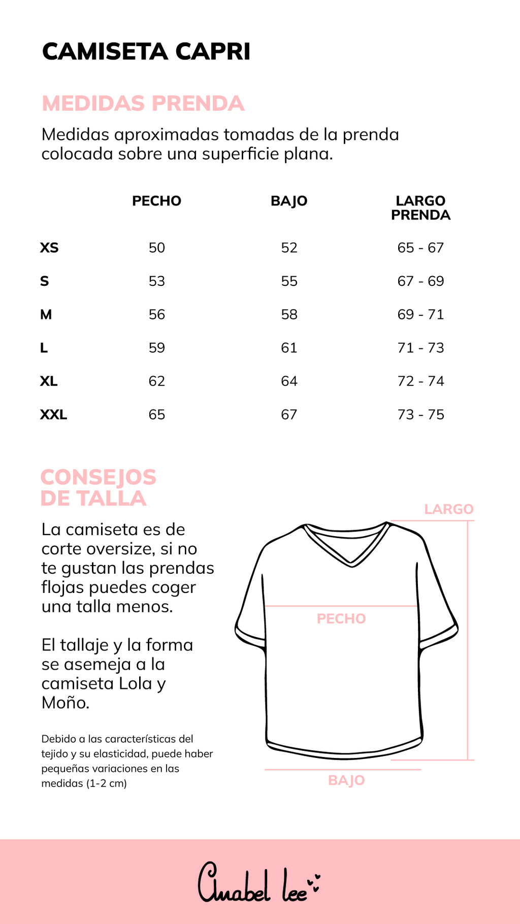 Guía de tallas CAMISETA CAPRI