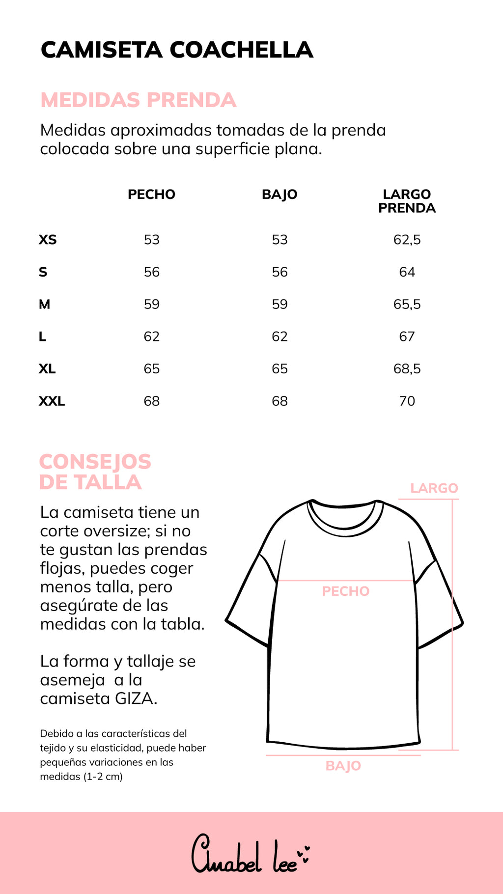 Guía de tallas CAMISETA COACHELLA