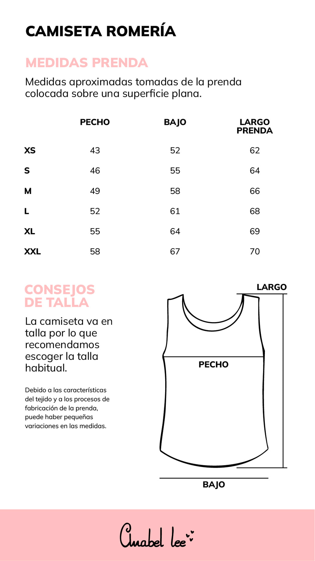 Guía de tallas TOP ROMERÍA