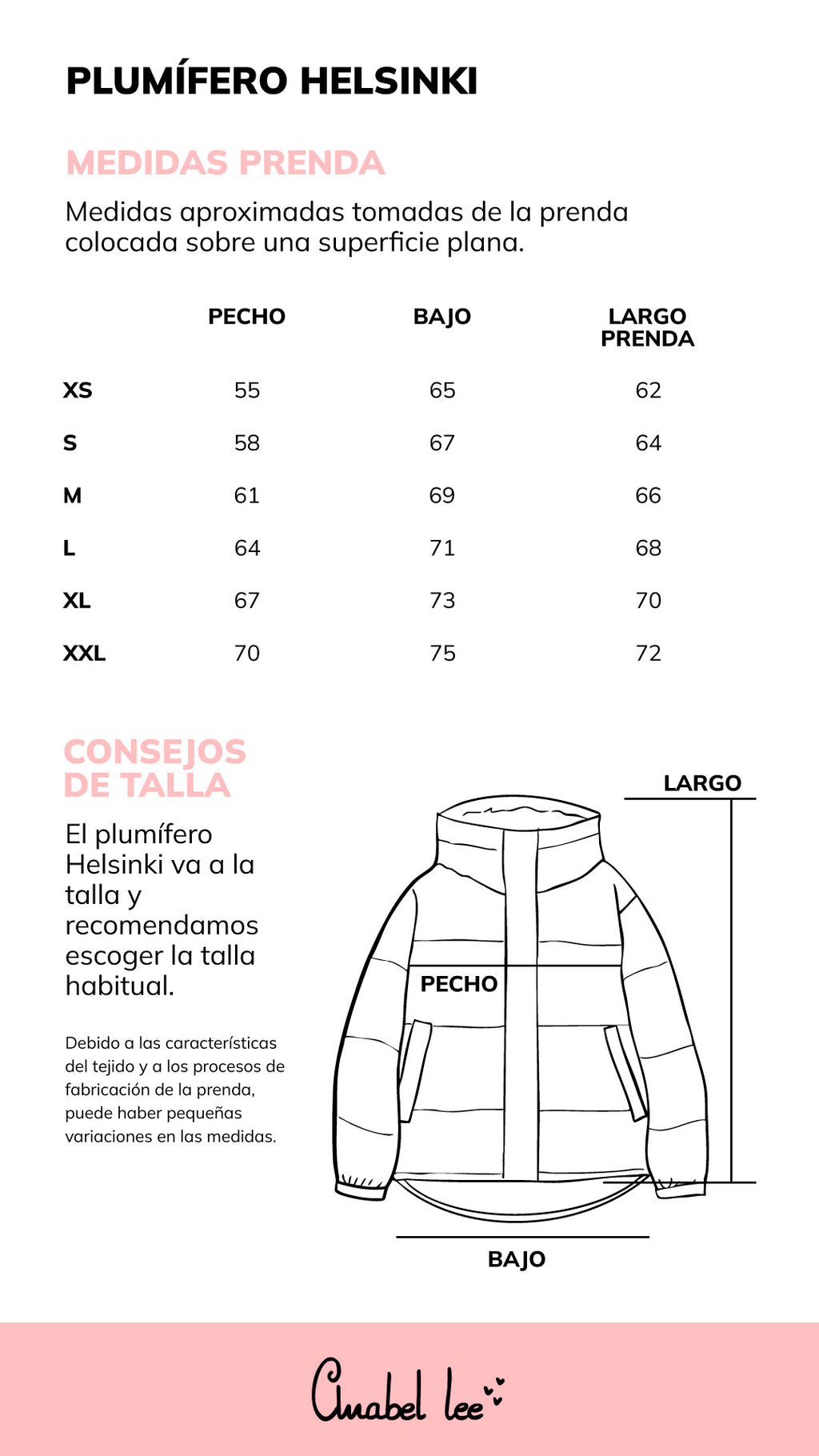 Guía de tallas PLUMÍFERO HELSINKI