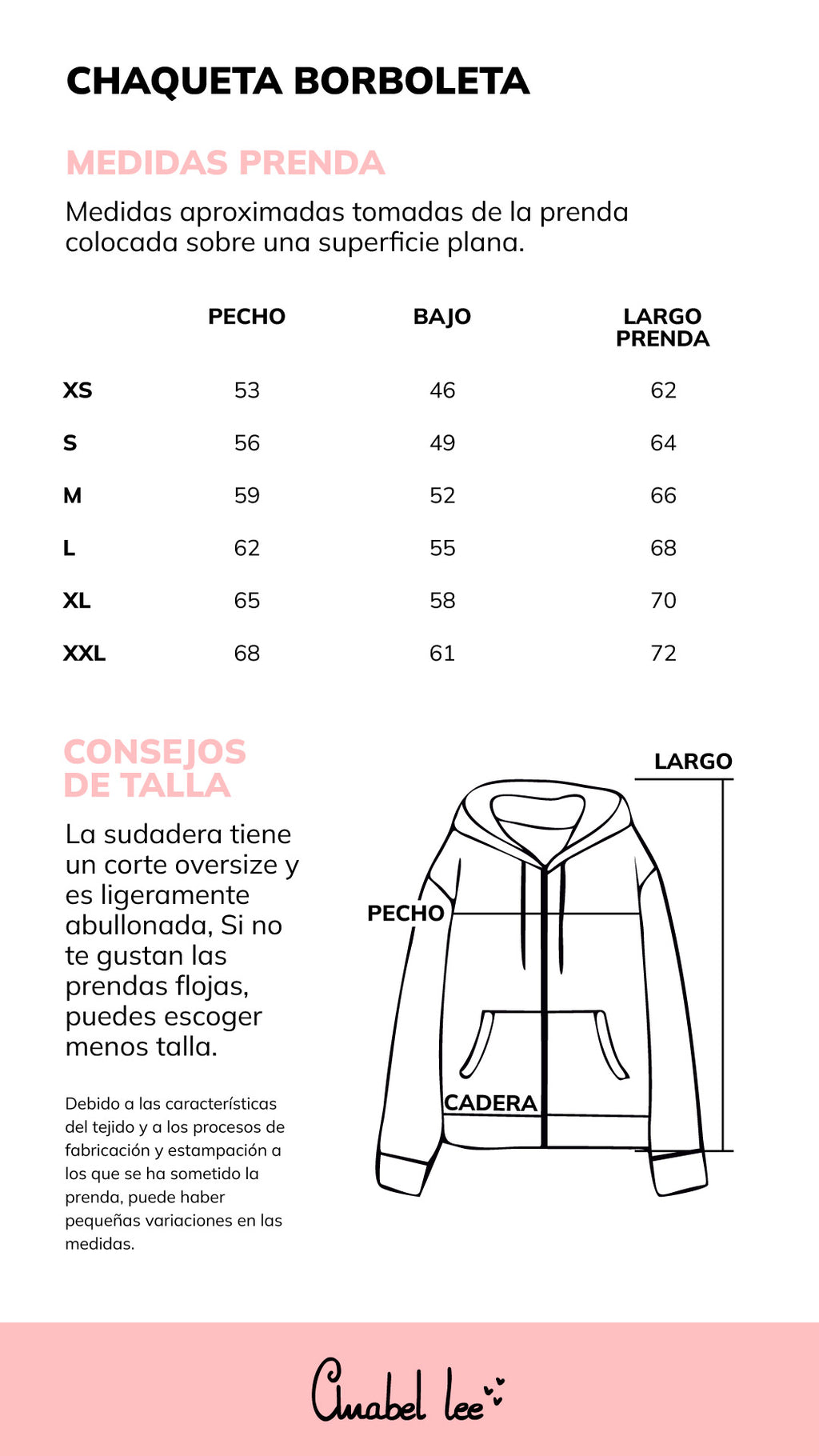 Guía de tallas CHAQUETA BORBOLETA