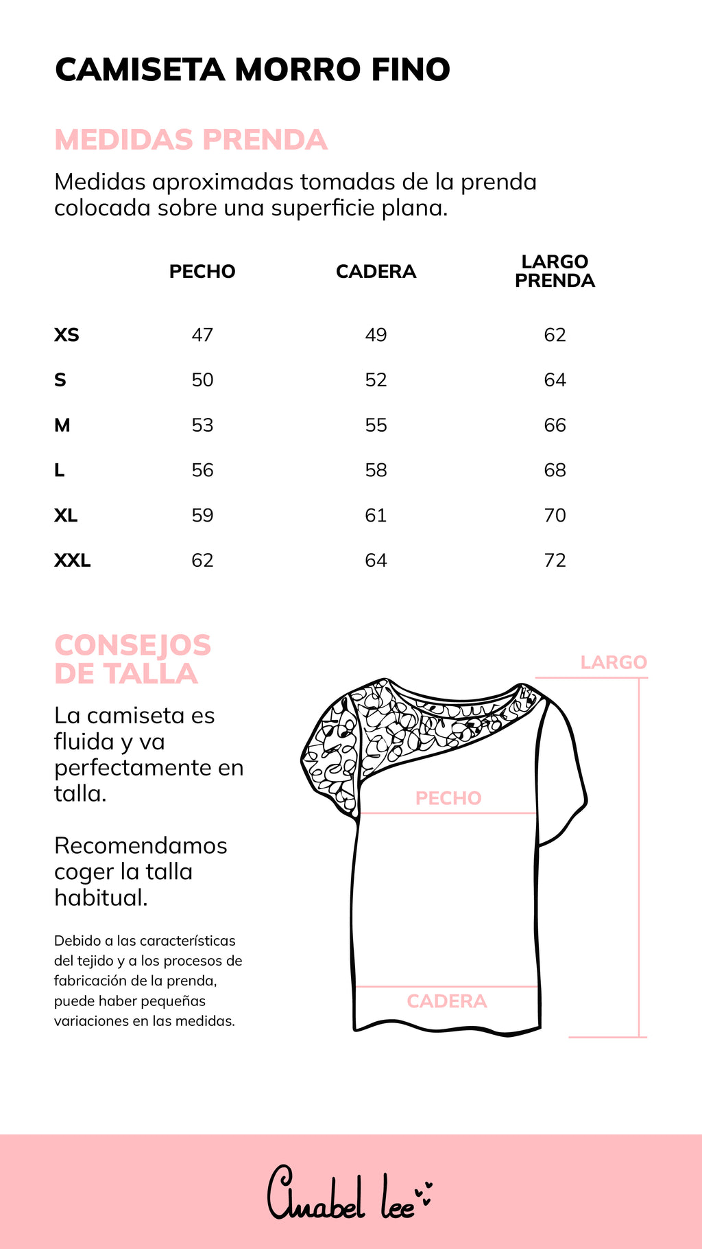 Guía de tallas CAMISETA MORRO FINO