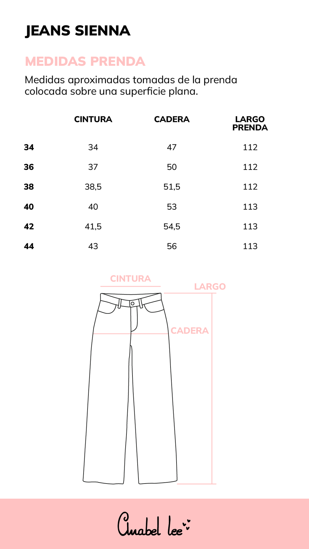 Guía de tallas JEANS SIENNA