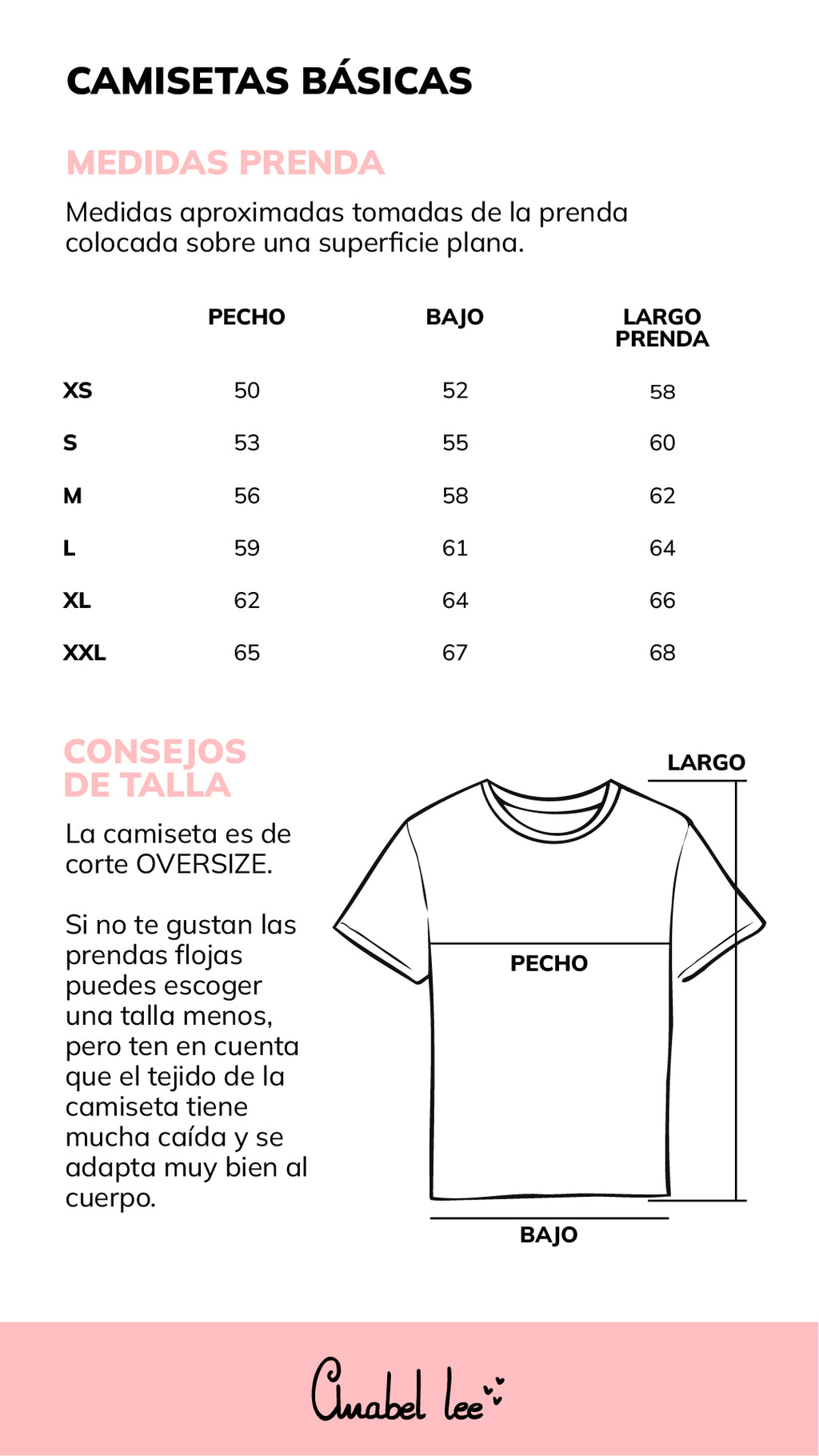 Guía de tallas CAMISETA BÁSICA ROSA