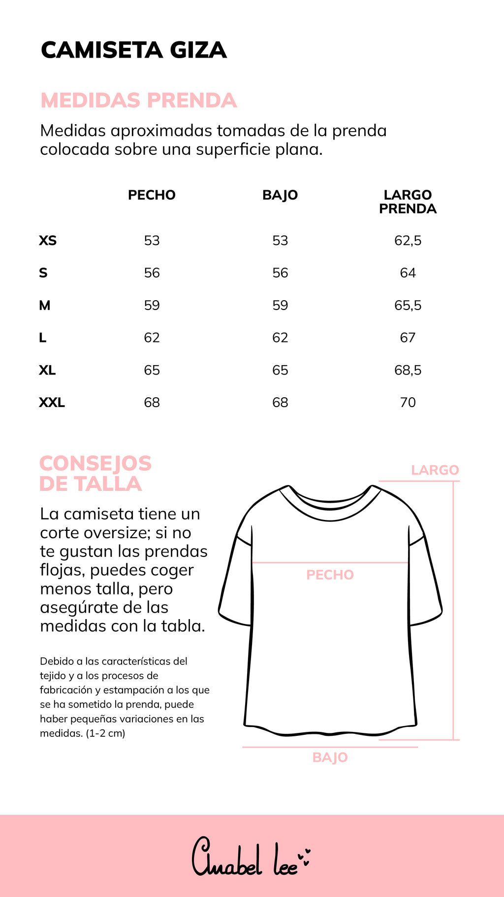 Guía de tallas CAMISETA GIZA