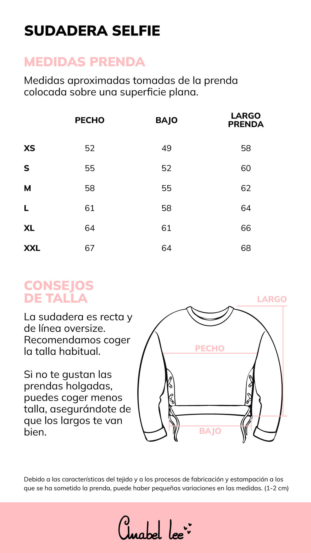 Guía de tallas SUDADERA SELFIE