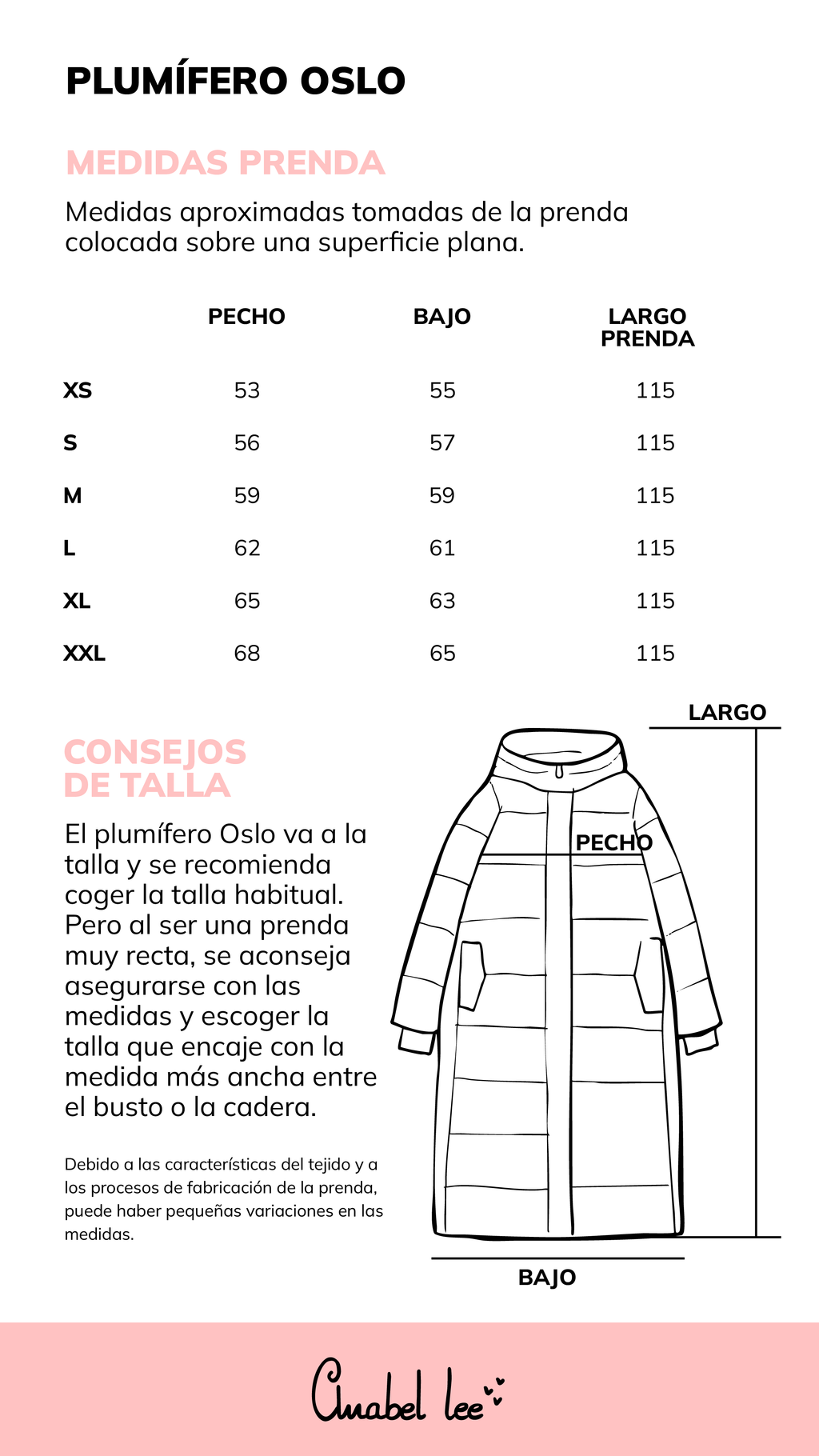 Guía de tallas PLUMÍFERO OSLO