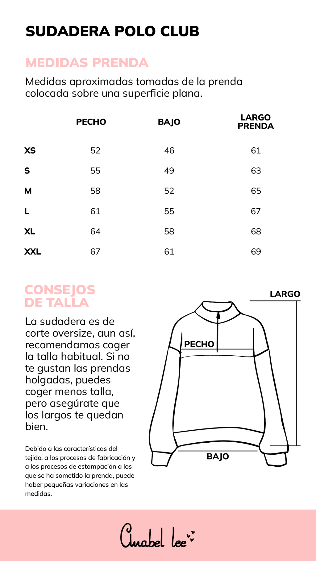 Guía de tallas SUDADERA POLO CLUB