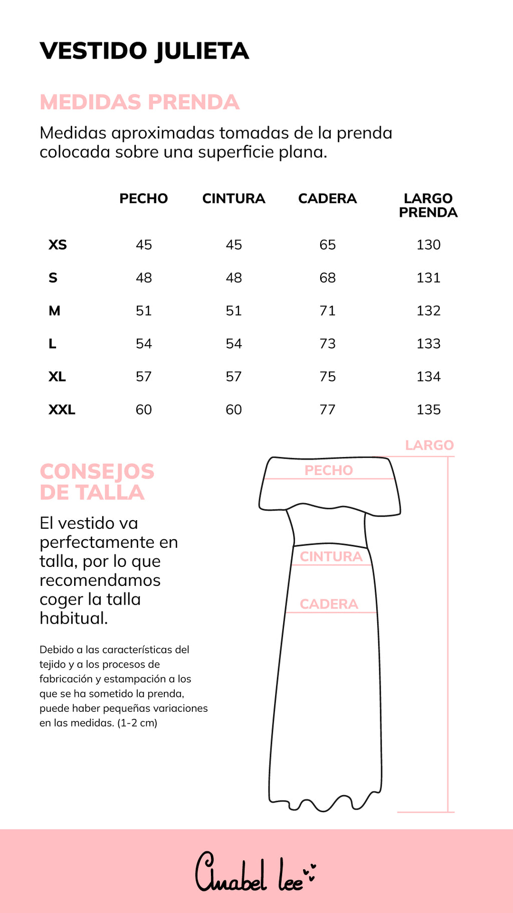 Guía de tallas VESTIDO JULIETA