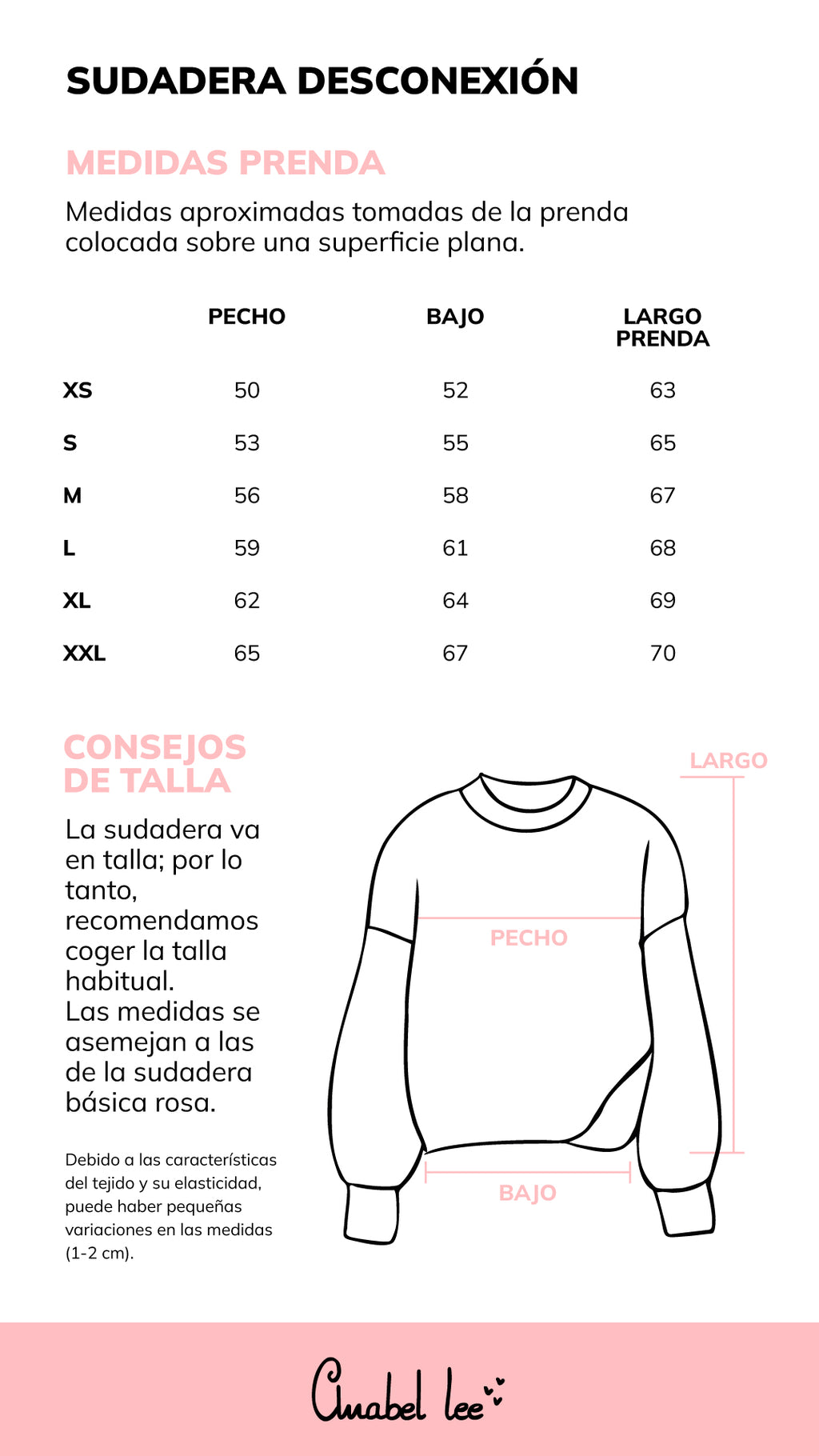 Guía de tallas SUDADERA DESCONEXIÓN