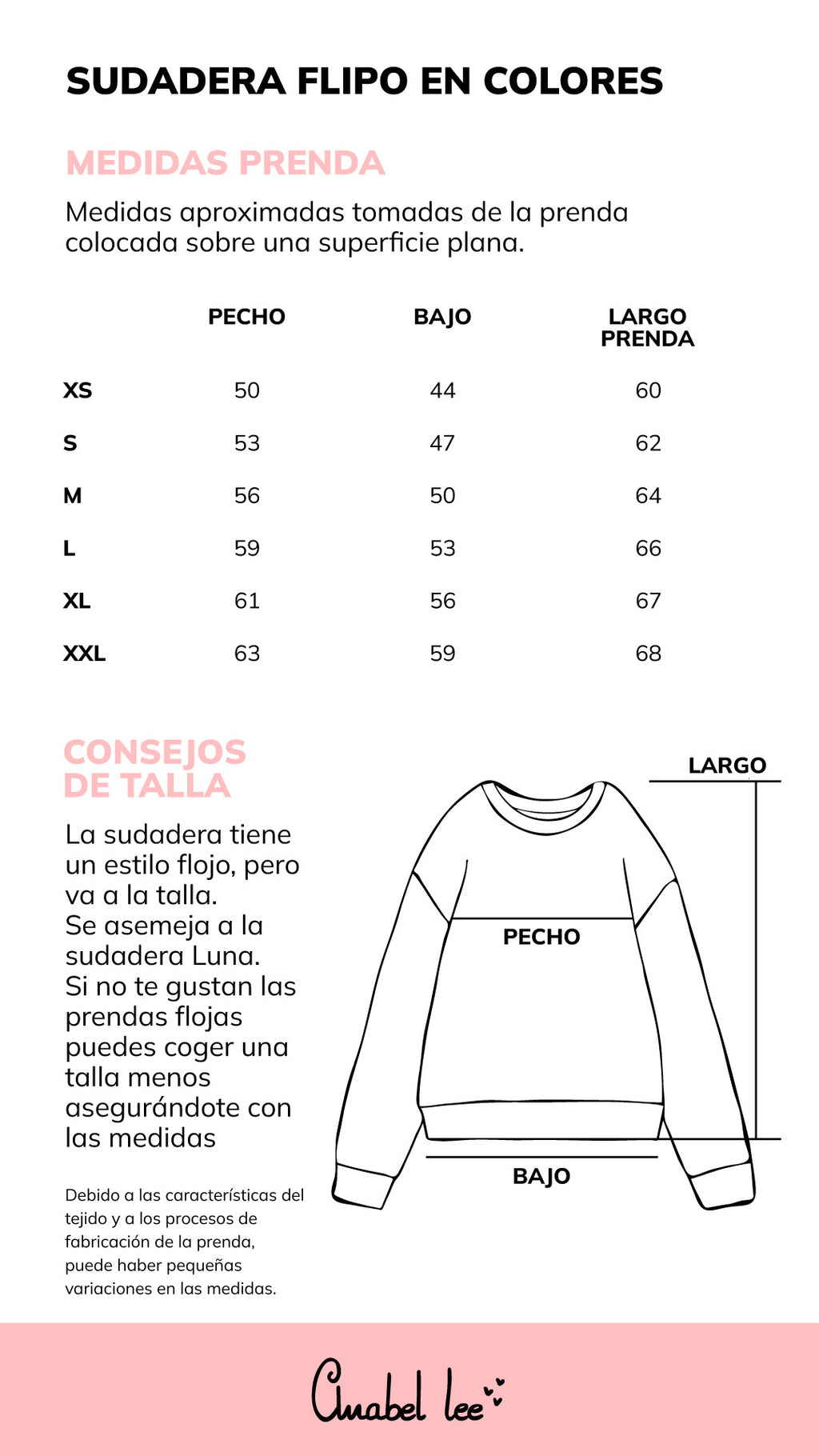 Guía de tallas SUDADERA FLIPO EN COLORES