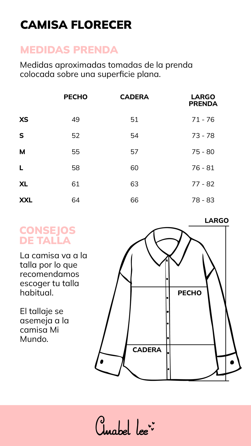 Guía de tallas CAMISA FLORECER