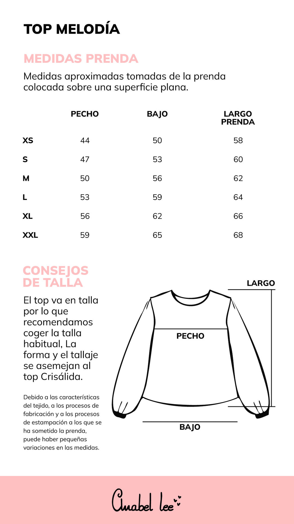 Guía de tallas TOP MELODÍA