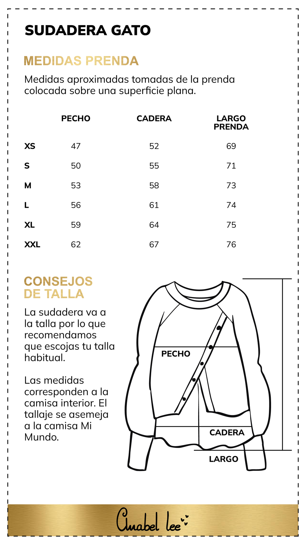 Guía de tallas SUDADERA GATO