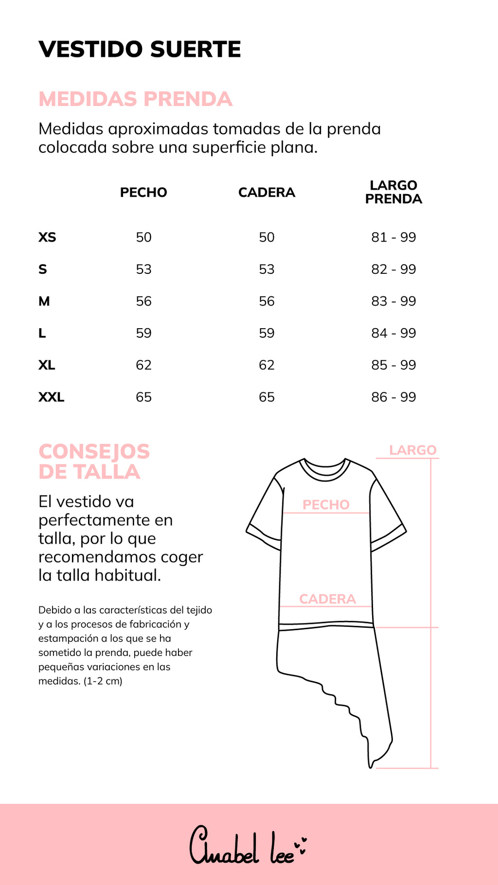 Guía de tallas VESTIDO SUERTE